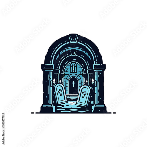 Spooky Crypt Entrance with Tombstones