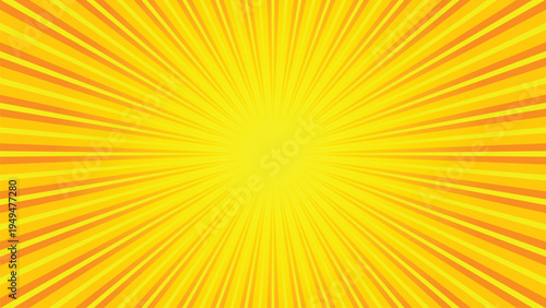 Comic abstract yellow background with radial rays and halftone