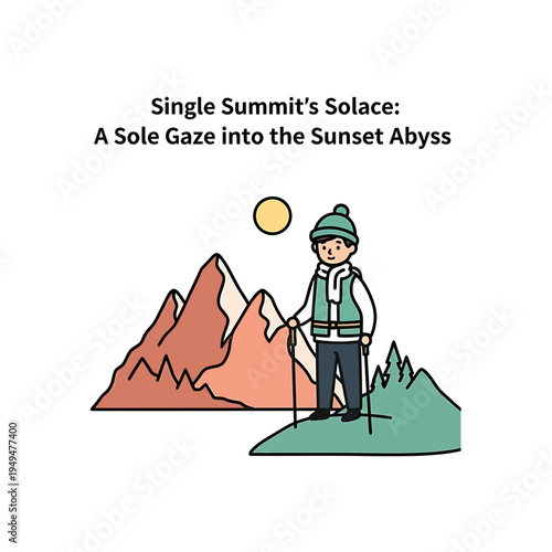 Lone Hiker Enjoying Mountain Sunset View