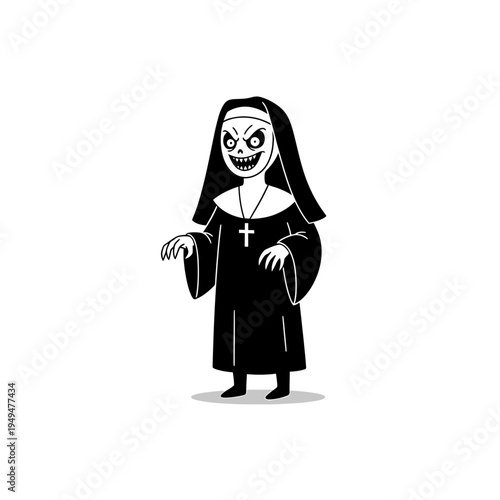 Creepy Nun Character Cartoon Style