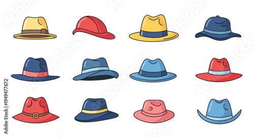 Collection of colorful hats vector illustration of various styles and designs