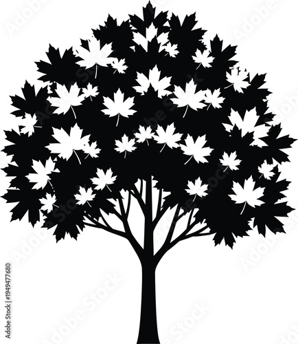 Lush maple tree silhouette icon vector - autumn season leafy design