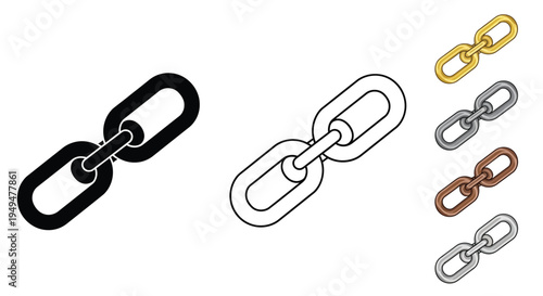 Four variations of a chain link shown in different colors and styles