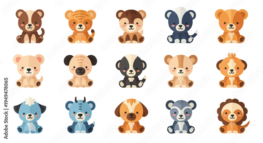 Fototapeta premium Collection of cute cartoon animals in various poses for design and decor