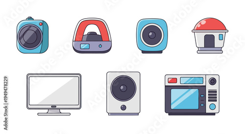Collection of electronic devices illustrations on white background