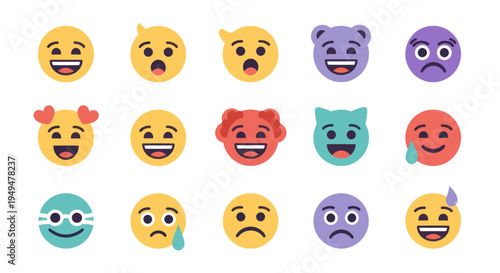 Collection of emoji faces illustrating various emotions and expressions