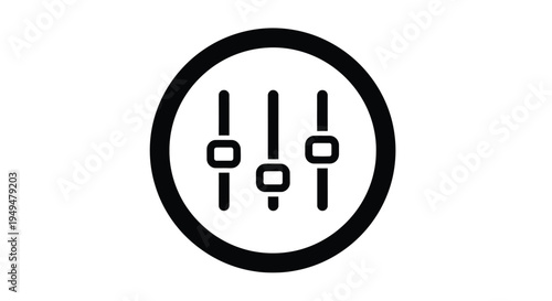 Black and white icon depicting audio equalizer sliders within a circle