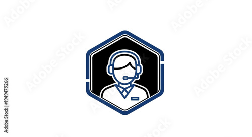 Customer service representative icon with headset and microphone.