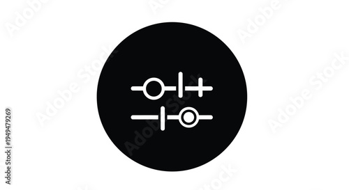 Black circle containing a white graphic of toggle switches