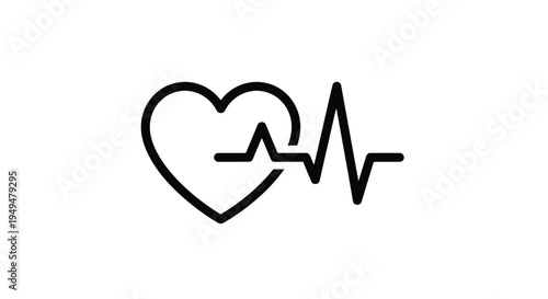 Heartbeat symbol a black outline of a heart with an electrocardiogram trace