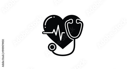 Heart health icon featuring a stethoscope and electrocardiogram line
