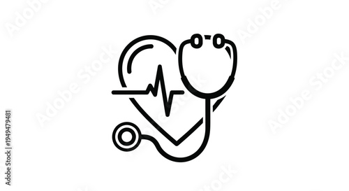 Heart health illustration featuring a stethoscope and electrocardiogram line