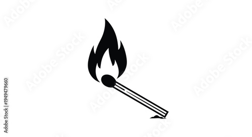 A simple black silhouette of a burning match against a white background