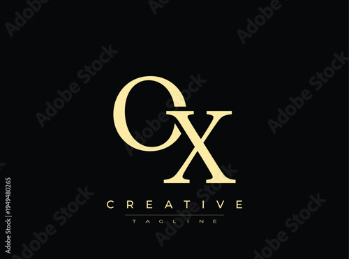 Luxury gold creative logo with monogram and tagline on transparent background