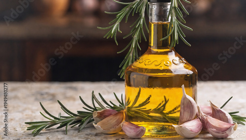 Extra virgin olive oil with fresh herbs.