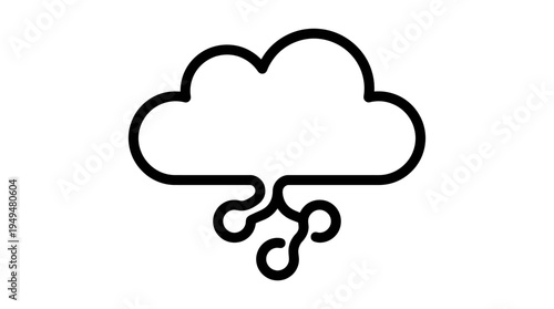 Simple black line icon representing cloud computing data storage or weather forecasting system with stylized abstract precipitation elements below.