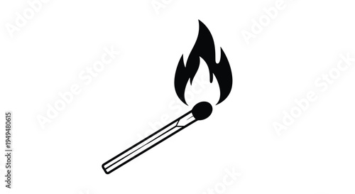 A simple black and white illustration of a burning match
