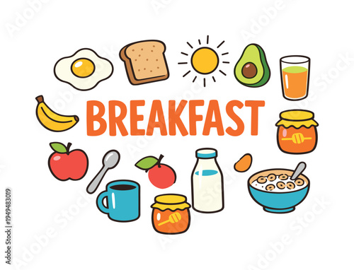 Healthy balanced breakfast preparation concept focused on simple nutritious foods that provide morning energy and support a productive start to the day. BREAKFAST central title