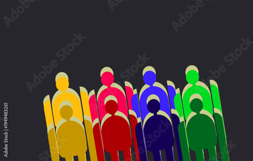 Colorful Abstract People Icons in Audience Seating Representing Diversity, Community and Teamwork in Flat Design