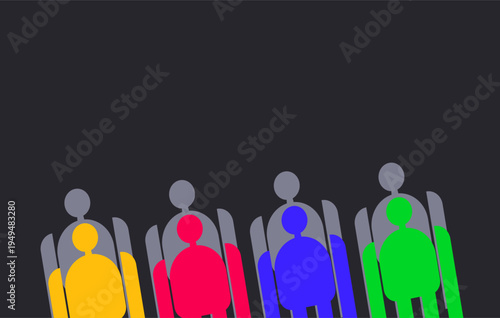 Colorful Abstract People Icons in Audience Seating Representing Diversity, Community and Teamwork in Flat Design