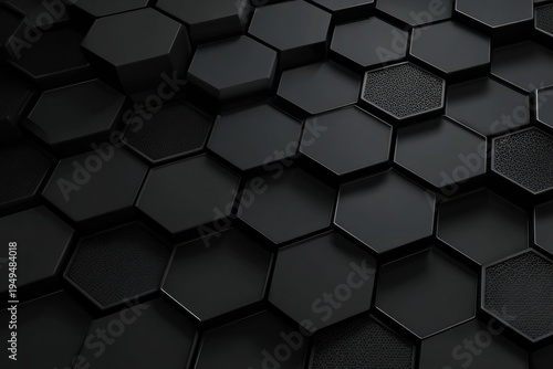 Black honeycomb pattern with slight variations in texture and lighting, angled perspective