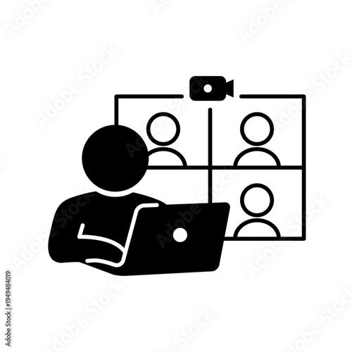 ノートパソコンでオンラインミーティングをしている人のアイコン
