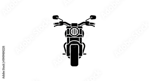 Black silhouette of a classic motorcycle front view.