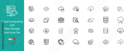 Cloud Computing and Data Storage Line Icons Set.