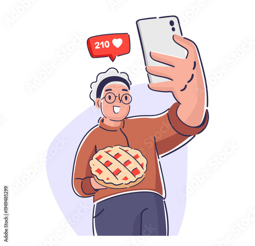 Grandmother Taking Selfie With Pie