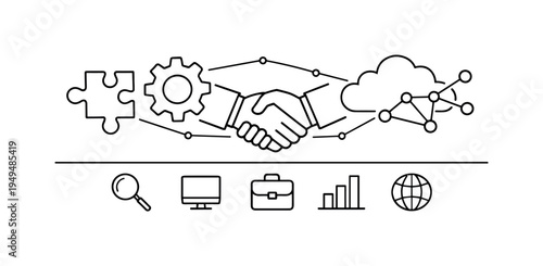 Business integration and connected enterprise systems enabling seamless collaboration between departments, platforms, and operational workflows in modern organizations, puzzle