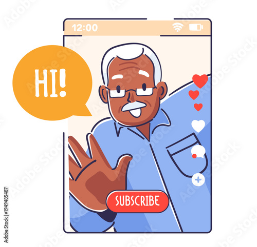 Grandfather Livestream Greeting Cartoon