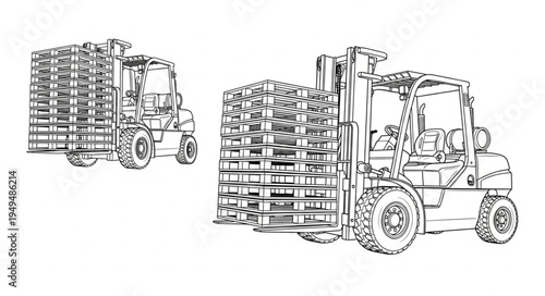 Forklift loading cargo onto a truck for transport.