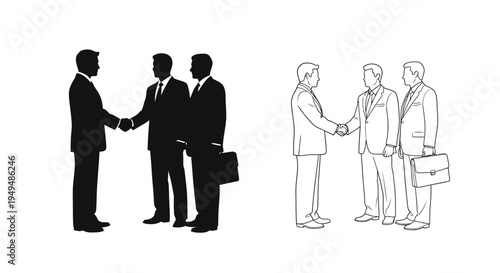 Businessmen shaking hands demonstrating a deal or partnership in black and white