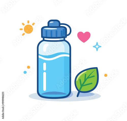 Healthy hydration awareness and positive daily wellness routine supporting balanced lifestyle habits and long-term personal wellbeing, a simple water bottle paired with a small
