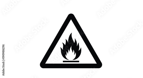 Black triangle warning sign displaying a white flame symbol