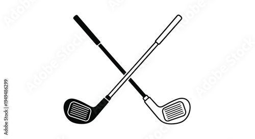 Two crossed golf clubs in a simple black and white graphic
