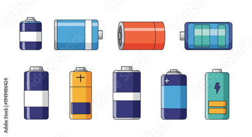 Collection of various batteries in different shapes and colors