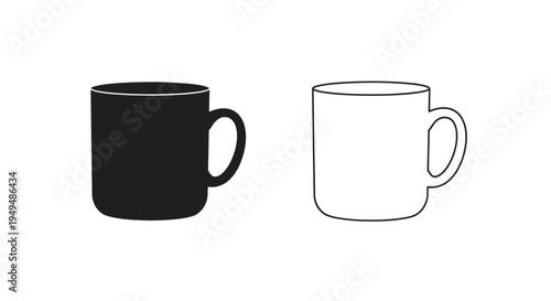 Simple illustration of two coffee mugs one black one white