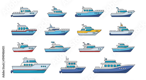 Collection of various boat illustrations for maritime or nautical concepts