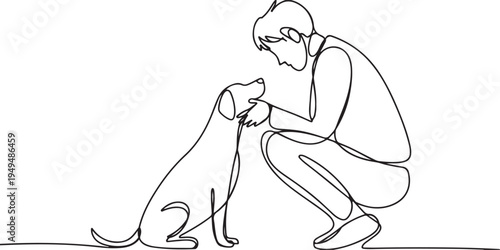 Man and Dog One Line Drawing animal friendship