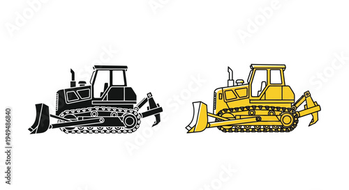 Bulldozer illustrations black and yellow depictions of heavy machinery