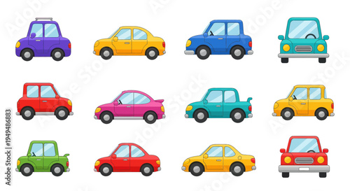 Colorful cartoon cars collection illustration isolated on white background