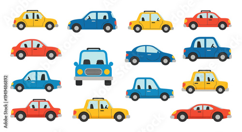 Colorful cartoon cars collection isolated on white background vector illustration