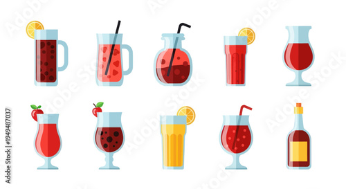 Colorful cocktail beverages collection graphic design illustration isolated