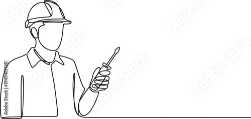 Minimalist line art of a construction worker with a screwdriver