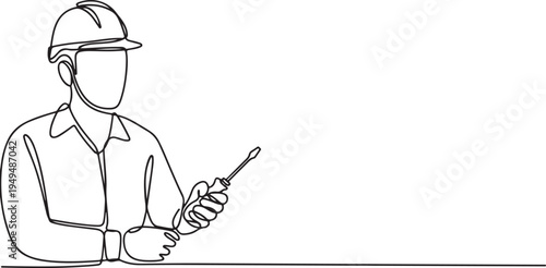 Outline illustration of a construction worker holding a screwdriver