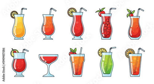 Colorful cocktail illustrations collection for beverage and drink designs