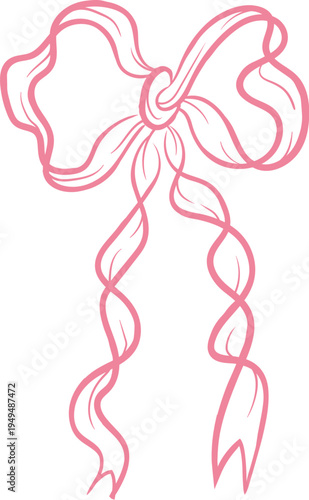 Bow With Flowing Ribbon Linework
