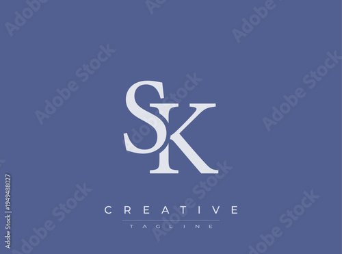 SK creative logo design with tagline on blue background