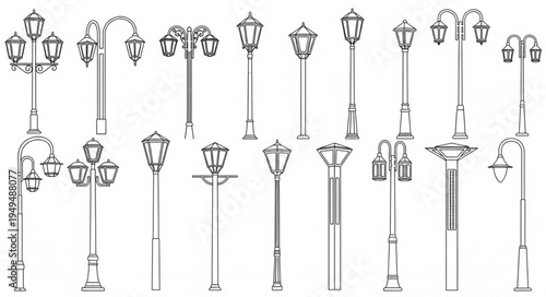 Collection of vintage street lamp designs and styles.